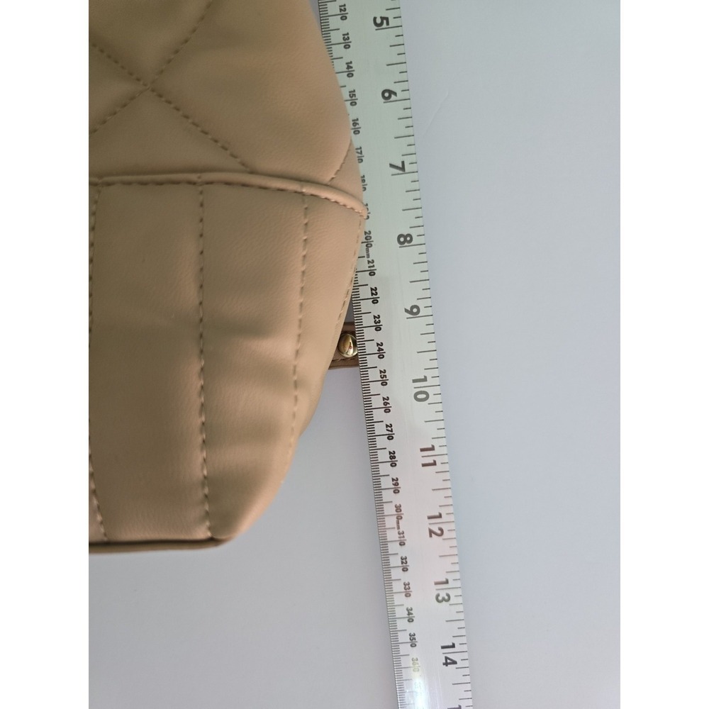 Steve Madden Quilted Tote Bag Womens Large Tan Excellent‎ Scarf Chain Detail - Picture 5 of 16